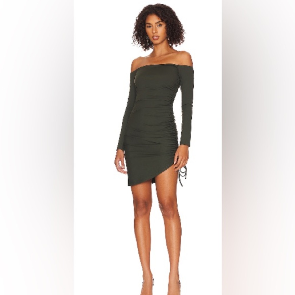 Olive Green Ruched Dress